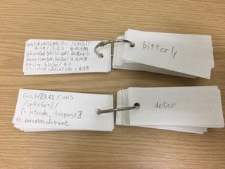 山本さん自作の単語帳の写真