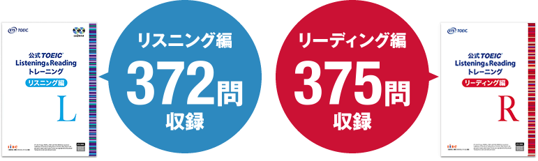 公式TOEIC Listening & Reading トレーニング リスニング編 書影 リスニング編 372問収録 公式TOEIC Listening & Reading トレーニング リーディング編 書影 リーディング編 375問収録