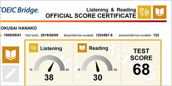 TOEIC Bridge Listening & Reading 公式認定証の写真