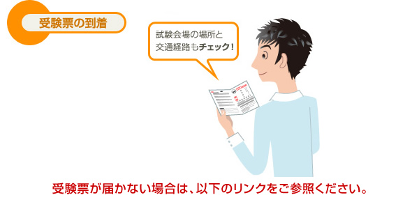 受験票の到着 試験会場の場所と交通経路もチェック！　受験票が届かない場合は、以下のリンクをご参照ください。