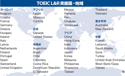 TOEIC L&R実施国・地域