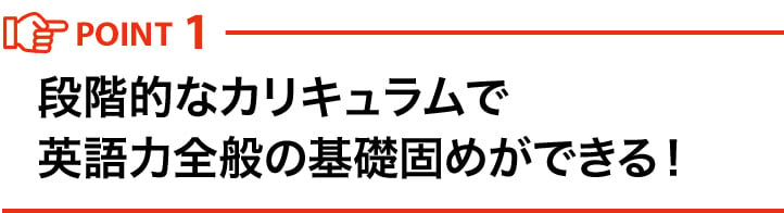 POINT1 段階的なカリキュラムで英語力全般の基礎固めができる！