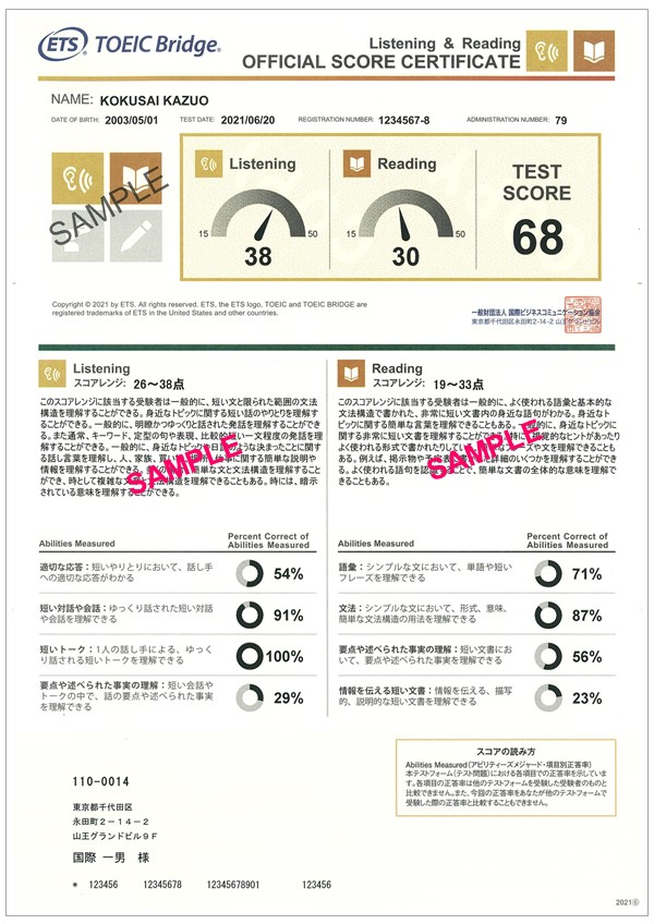 Official Score Certificate(公式認定証)サンプル